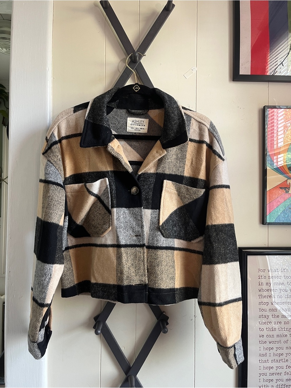 Ashley By 26 International Plaid Cropped Shacket - Black & Tan